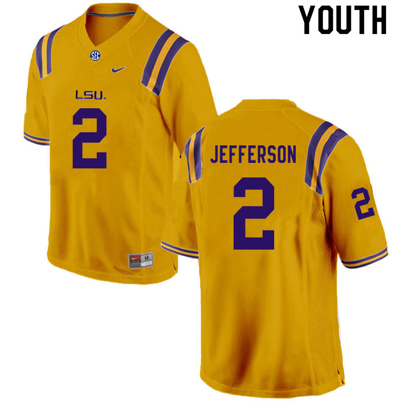 Youth #2 Justin Jefferson LSU Tigers College Football Jerseys Sale-Gold
